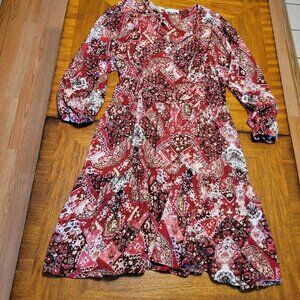 Calvin Klein Red & White Patchwork Flounce Dress